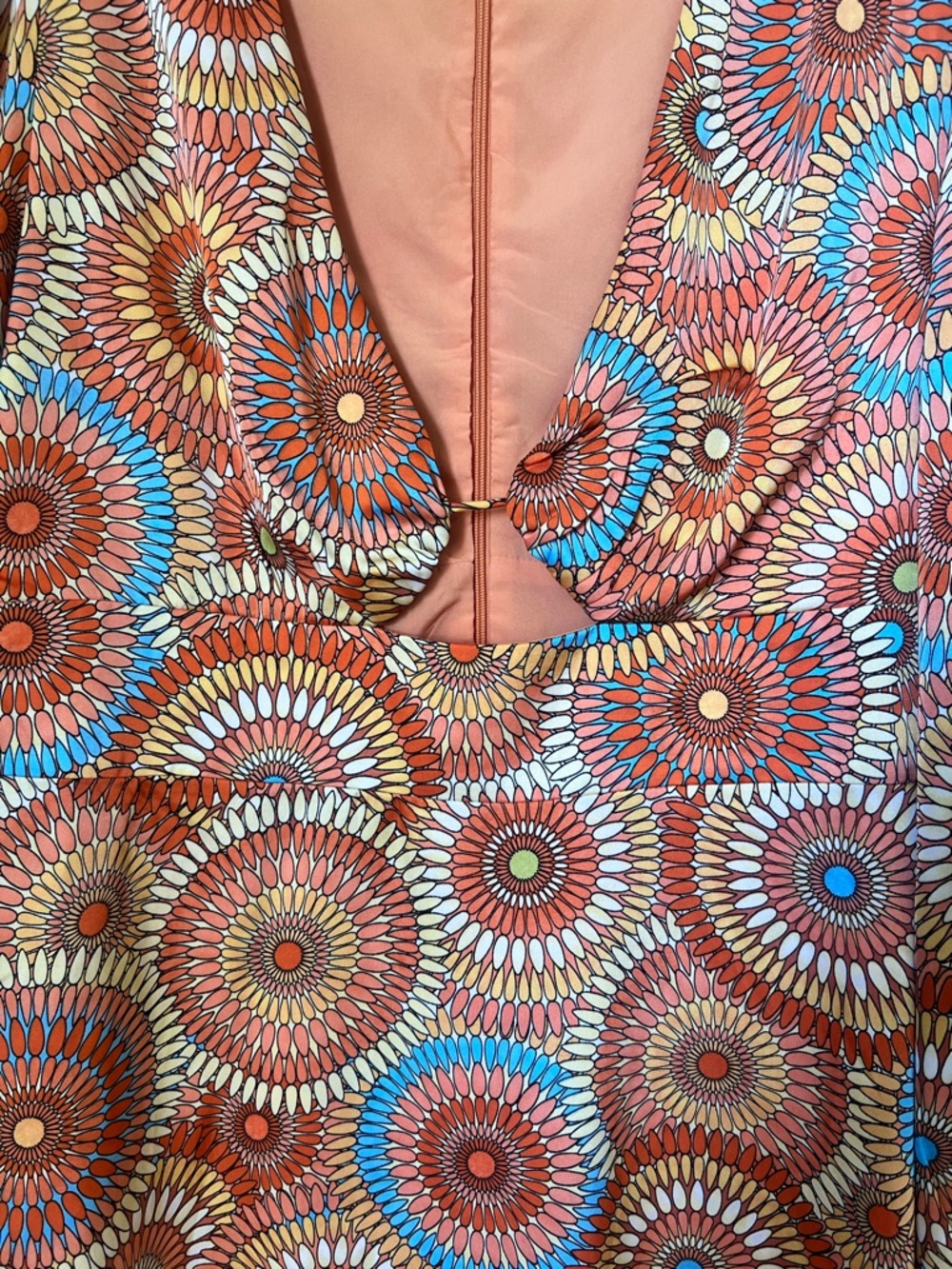 ACOA Retro 70s Psychedelic Flora Groovy Boho Mod Long Sleeve Mini Dress Sz L - Picture 6 of 12